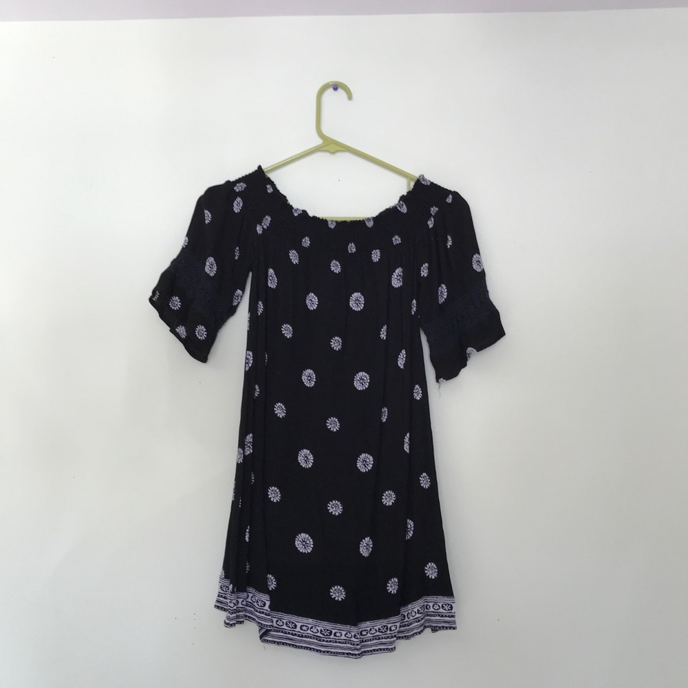 off the shoulder mini black dress